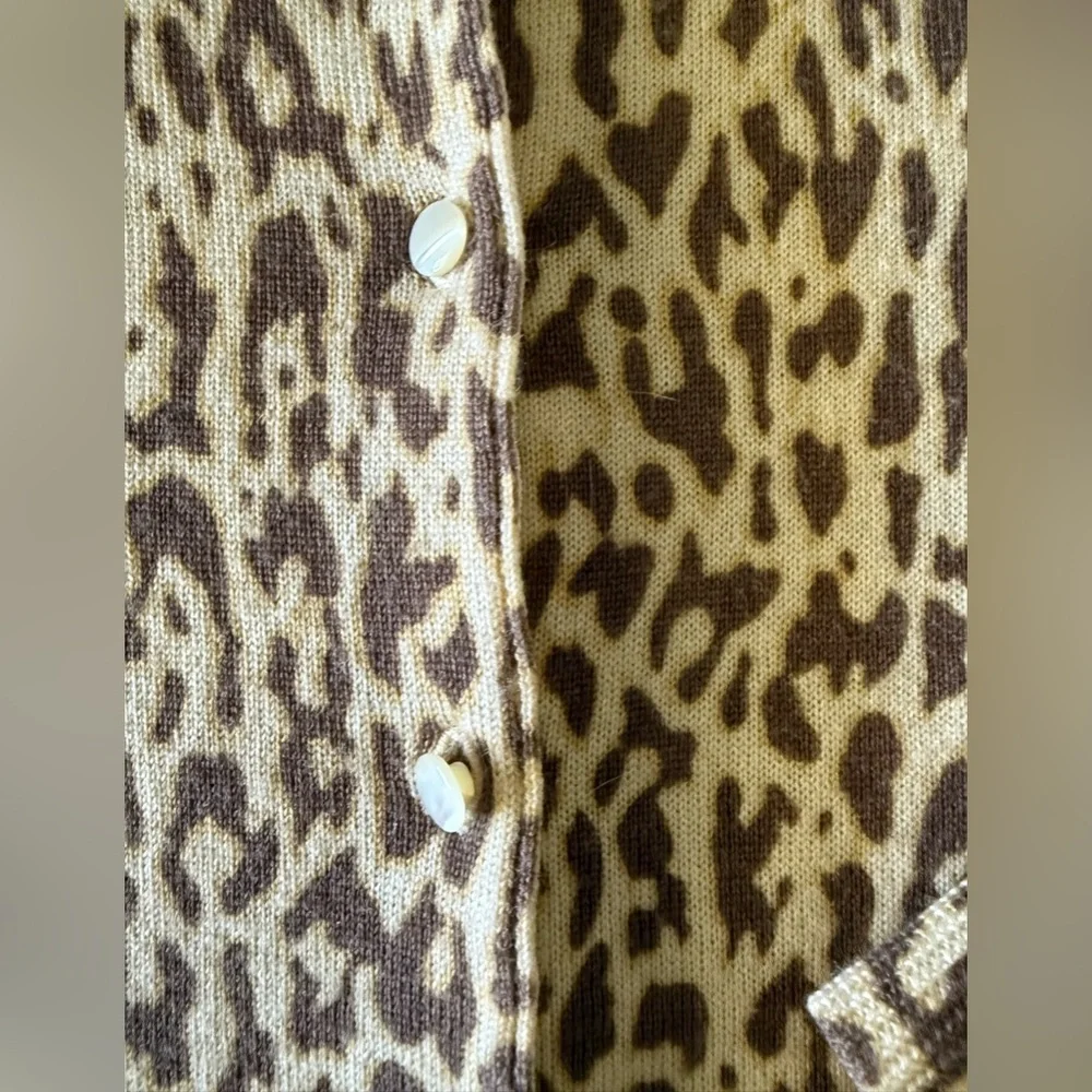 J. Crew Brown and Tan Leopard Print Wool Cardigan - Picture 9 of 9